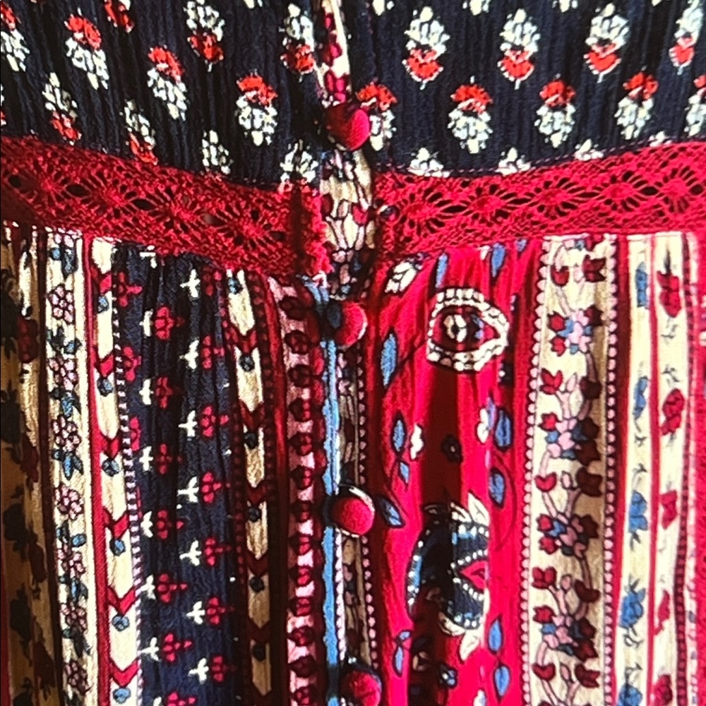 👚 Maeve Anthropologie "Gretchen" Boho Red & Blue Floral Peasant Top Size 10 / A - Picture 5 of 15